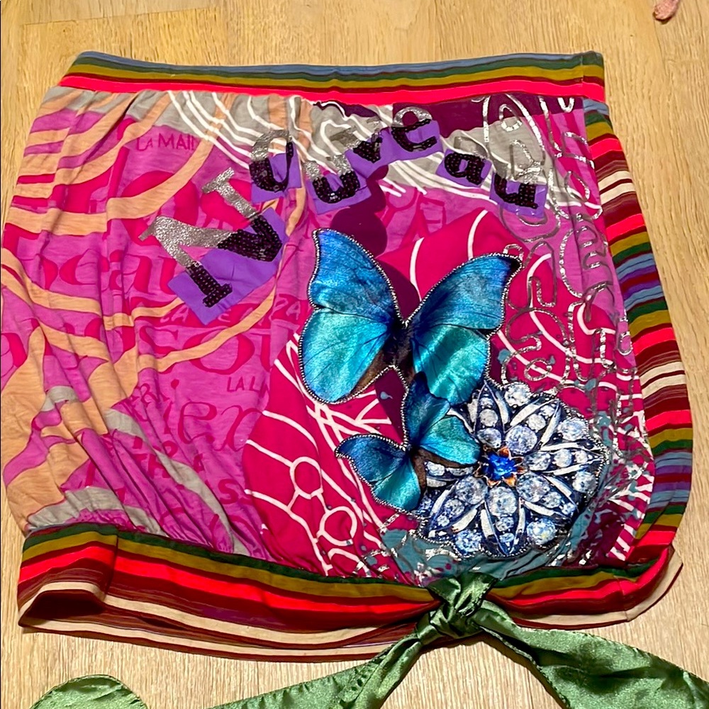 Colorful Skirt with Butterfly and Floral Design